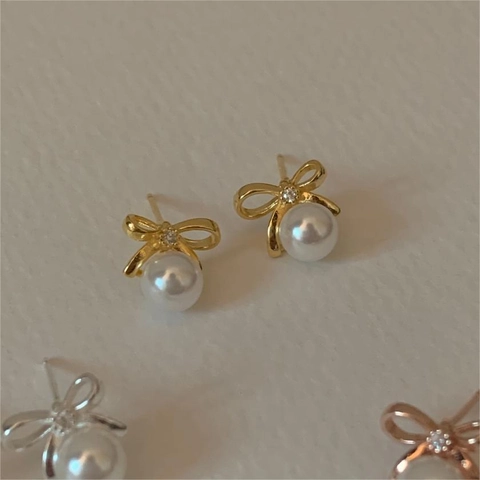 Pendientes De Botón Con Perla Artificial Y Lazo Con Poste De Plata De Ley 925 Joyería Elegante De Nudo Para Mujer