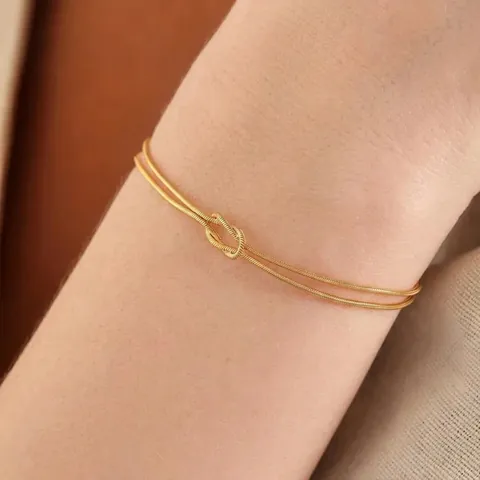 Knotted Double Strand Snake Bone Chain Bracelet Stainless Steel Minimalist Fashion Jewelry For Women