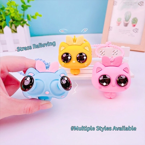 Große Augen Katze Squeeze Spielzeug Schlüsselanhänger PVC Silikon Stressabbau Taschenanhänger Cartoon Tieranhänger