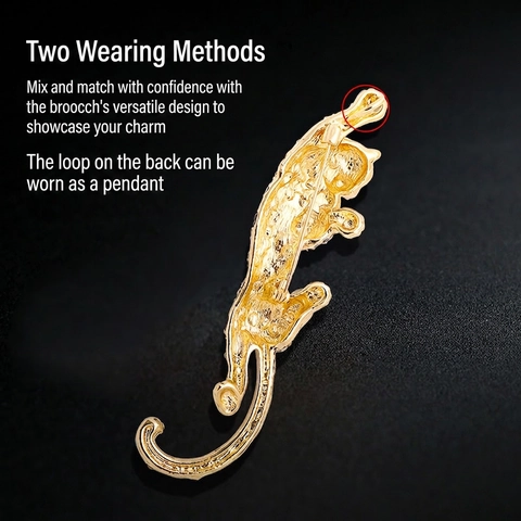 Leopard Panther Brooch Pendant Dual Use Alloy Rhinestone Enamel Vintage Animal Jewelry For Women Men