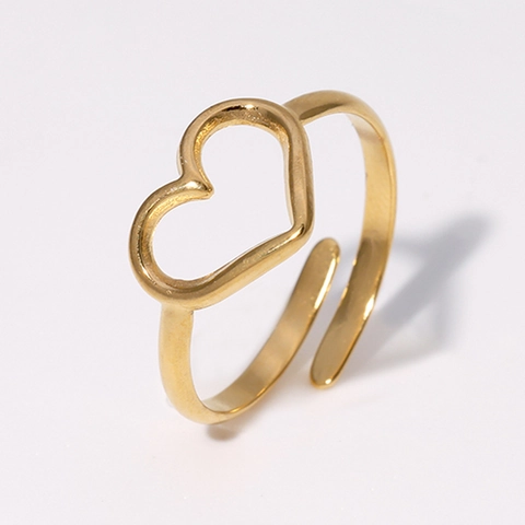 Anello Aperto Cuore Acciaio Inossidabile Placcato Oro 18K Regolabile Forma Cuore Cavo Minimalista Gioielli Per Donna
