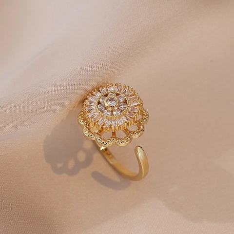Rotierender Blumen Fidget Ring Legierung Zirkon Offen Verstellbar Stressabbau Schmuck Für Frauen Süß Trendy Nischen Design