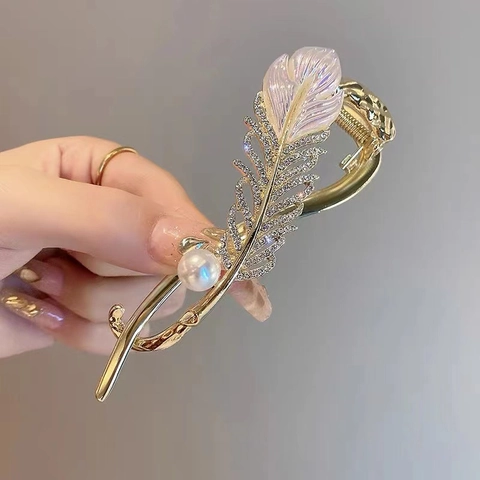 Elegante Veer Haarclip Legering Strass Kunstparel Goud Twist Clip Vrouwen Haarstyling Accessoires Hoofd