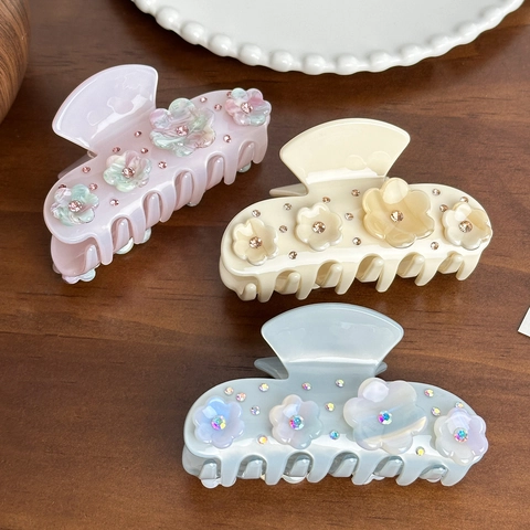Elegante Französische Celluloseacetat Haarkralle Mit Strassblume Haarklammer Haarschmuck Für Damen