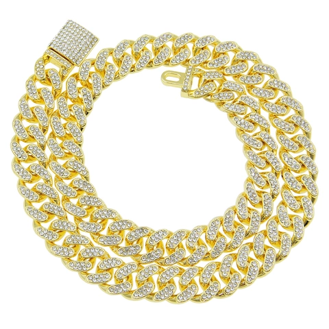 Hip Hop Miami Cuban Link Ketting Halsketting Iced Out Strass Legering Sieraden Voor Mannen Stoere Punk Stijl