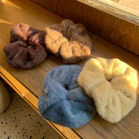 Coleteros De Peluche Elásticos Piel Sintética Suave Otoño Invierno Estilo Francés Elegante Dulce Para Mujeres