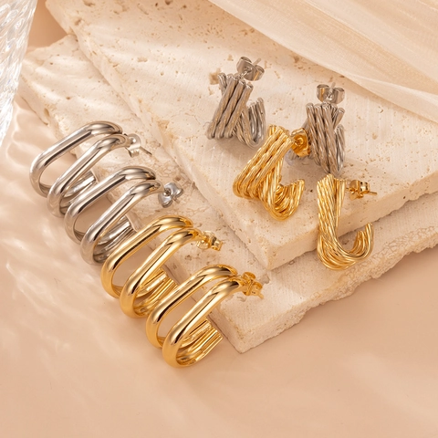 Pendientes De Botón Minimalistas De Acero Inoxidable En Forma De U Chapados En Oro De 18K Geométricos Para Mujer