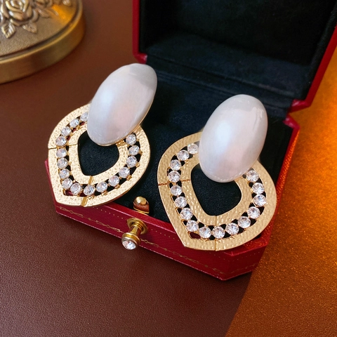 Heart Drop Earrings With Faux Artificial Pearl And Rhinestone Alloy Luxury French Vintage Style Jewelry For Women Silver Earring Post