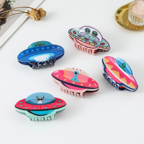 UFO Alien Haarklammern Acryl Acetat Cartoon Raumschiff Haaraccessoires Für Frauen Teenager Nischen Design