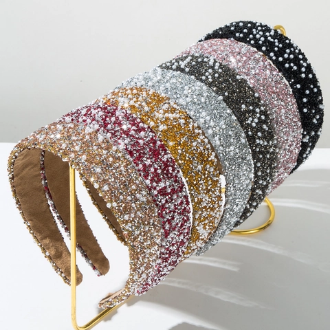 Luxury Women Rhinestone Artificial Pearl Padded Headband Wide Bling Crystal Hairband Wedding Party Fashion Hair Accessories