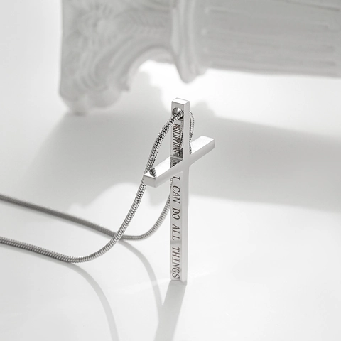 Kreuz Anhänger Halskette Edelstahl Bibelvers Gravur Philipper Schlangenkette Religiöser Schmuck Unisex