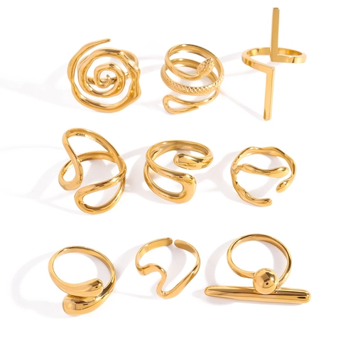 Roestvrijstalen Ring Voor Dames 18K Verguld Onregelmatig Vloeibaar Metaal Minimalistisch Geometrisch Verstelbaar Sieraden