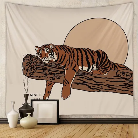 Tapiz De Tigre Morandi Retro Poliéster Tapiz De Pared Tela Decorativa Para Dormitorio Sala De Estar Dormitorio Arte Estético