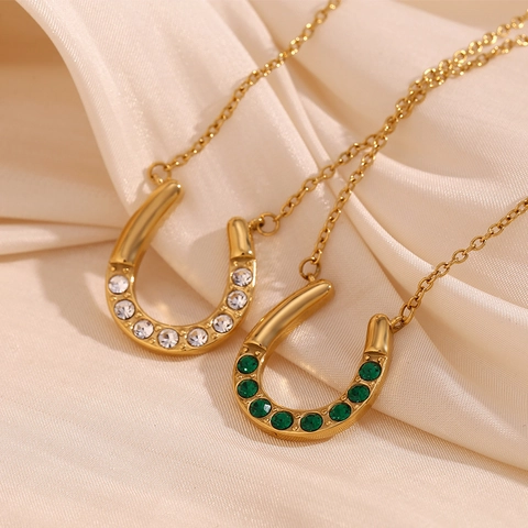 Collar Con Colgante De Herradura En Forma De U Chapado En Oro De 18K Acero Inoxidable Diamante De Imitación Para Mujer