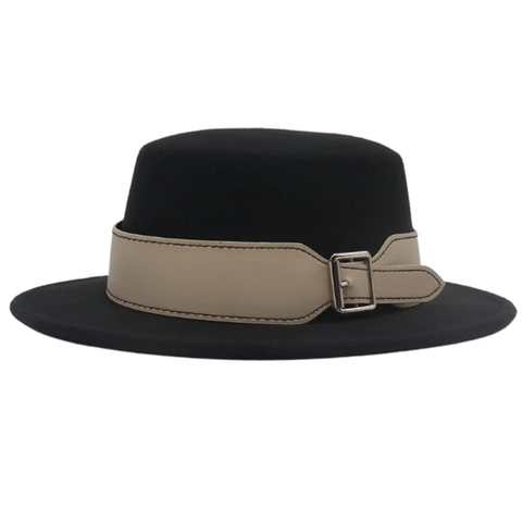 Chapeau Canotier En Feutre De Laine À Bord Large Style Français Rétro Avec Boucle De Ceinture En Cuir Unisexe