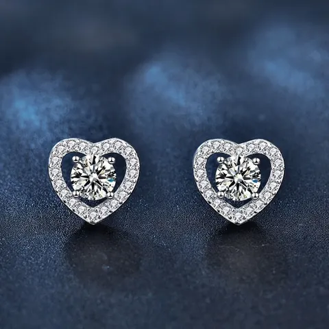 925 Sterling Silver Heart Moissanite Stud Earrings For Women White Gold Fine Polishing Inlaid Four-Prong Jewelry Gift