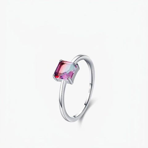 925 Sterling Silber Ring Für Damen Quadratischer Schliff Farbverlauf Bunter Edelstein Minimalistischer Schmuck
