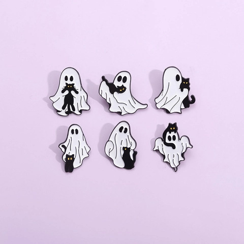 Spilla in Lega con Fantasma di Halloween e Gatto Nero Spilla in Smalto Divertente Distintivo Cartoon per Zaino Giacca Accessori Festa Regalo