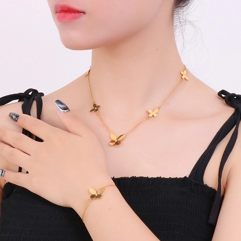 Collar Y Pulsera De Mariposa De Acero Inoxidable Con Diamantes De Imitación Moda Minimalista Para Mujeres Regalo De Joyería Elegante