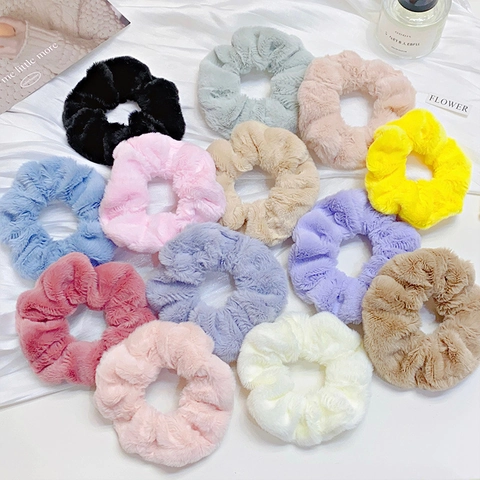 Plush Hair Scrunchies Furry Faux Fur High Elastic Solid Color Autumn Winter Hair Accessories For Women Girls