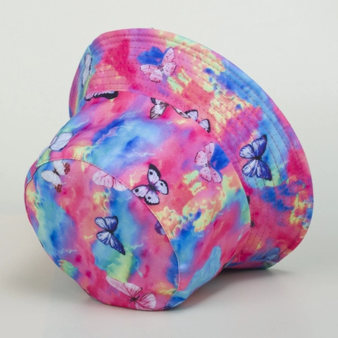 Women Tie Dye Bucket Hat Cotton Blend Butterfly Print Colorful Sunshade Sun Protection Summer Outdoor Fashion Accessory