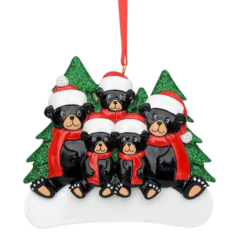 Christmas Tree Hanging Ornaments Resin Family Theme Holiday Decorations Festive Animal Snowman Figures White Ribbon