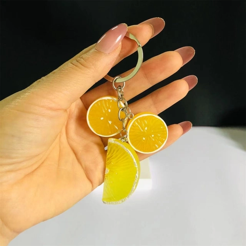 Simulation Orangen Scheibe Schlüsselanhänger Harz Kunststoff Frucht Tasche Anhänger Deko Gelb