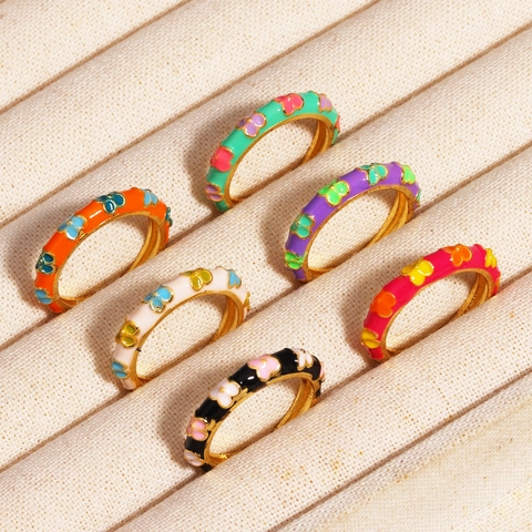Anillos Abiertos De Esmalte Colorido Flor Mariposa Corazón Cobre Chapado En Oro Ajustable Joyería De Moda Para Mujer