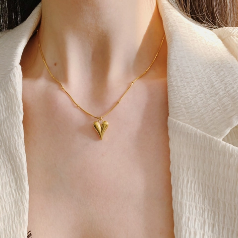 Collana E Orecchini In Acciaio Inossidabile Placcato Oro Con Pendente A Cuore Catena A Sfere Gioielli Estetici Donna