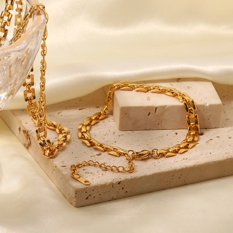 Bracciale a Catena in Acciaio Inossidabile Placcato Oro per Donna Bracciale a Maglie Geometriche Gioielli Minimalisti Regalo