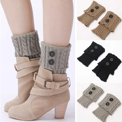 Women Cable Knit Boot Cuffs Warm Winter Acrylic Leg Warmers Button Detail Crochet Short Boot Toppers Solid Color Cozy