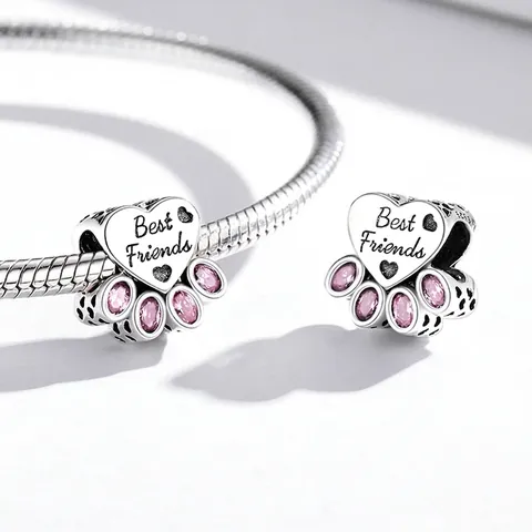 925 Sterling Silver Pet Paw Print Heart Charms For DIY Bracelet Cute Animal Footprint Zirconia Beads Jewelry Making Findings Women Gift
