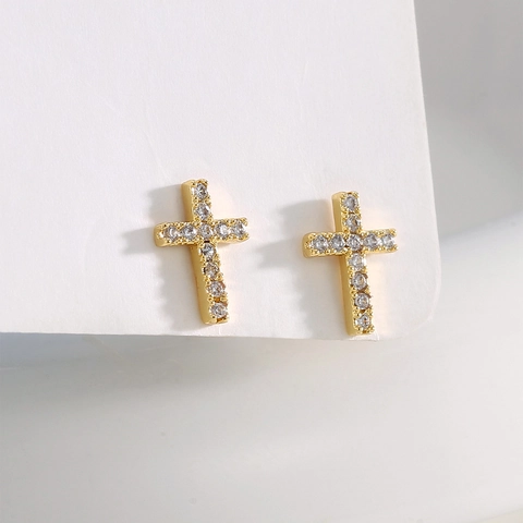 Boucles d'Oreilles Clous Croix Vintage Zirconia Incrusté Tige Argent Sterling 925 Cuivre Or Argent Plaqué Bijoux Femme