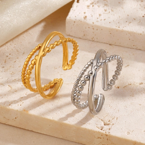 Anello In Acciaio Inossidabile Multistrato Per Donna Perline Geometrico Regolabile Anello Aperto Gioielli Moda