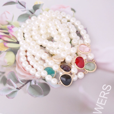 Künstliche Perlenarmband Mit Herz Glas Edelstein Anhänger Elastisch Retro Elegant Schmuck Für Damen