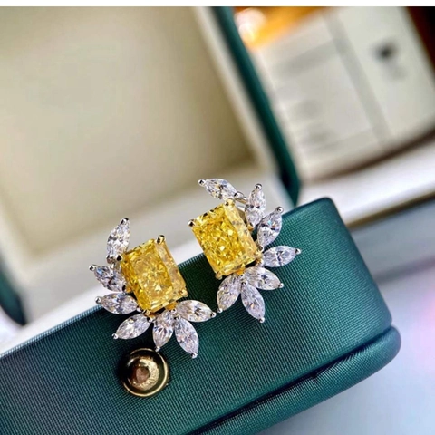 Pendientes De Botón Con Esmeralda Rosa Amarillo Piedras Preciosas Simuladas Cobre Marquise Zircón Acentos Forma De Ala Joyería Elegante