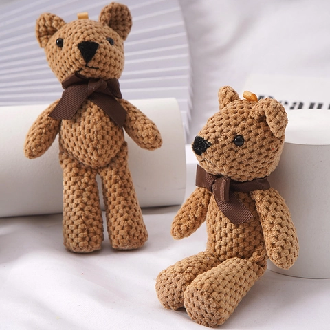 Knitted Teddy Bear Plush Toy Pendant Pineapple Texture Soft Animal With Ribbon Bow For Bag Keychain Accessory Gift