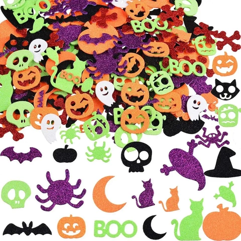 Halloween Glitter Foam Stickers Self Adhesive DIY Pumpkin Ghost Bat Spider Shapes For Party Decoration Kids Handicraft