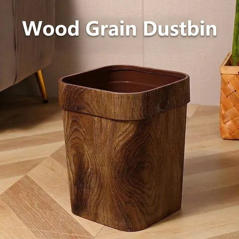Poubelle à Grain de Bois Moderne Avec Anneau de Retenue Rétro Minimaliste en Plastique Poubelle Ouverte Pour Chambre Cuisine Salon Hôtel Maison Bureau