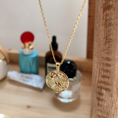 Collar Colgante Moneda Sol Planeta Chic Francés Plata De Ley 925 Bañado En Oro De 18K Joyas Celestiales Retro Para Mujeres