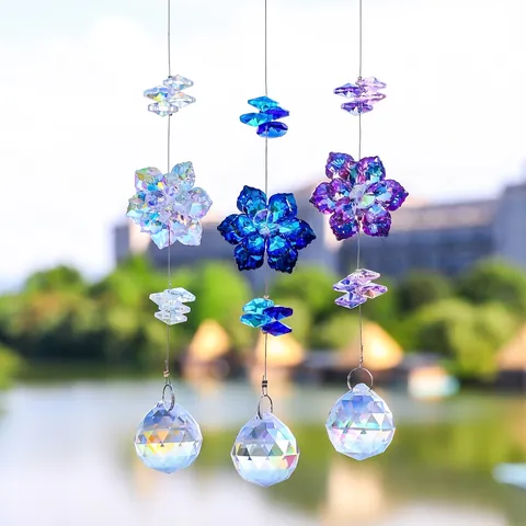 Crystal Suncatcher Hanging Ornament Prism Handmade Maple Leaf Flower Window Decoration Rainbow Maker Garden Faceted Ball Pendant
