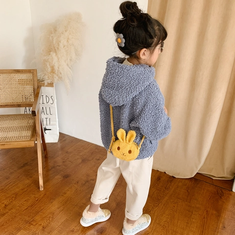 Kids Rabbit Plush Crossbody Bag Mini Animal Coin Purse Lamb Wool Small Shoulder Bag For Toddler Girls Daily Accessory