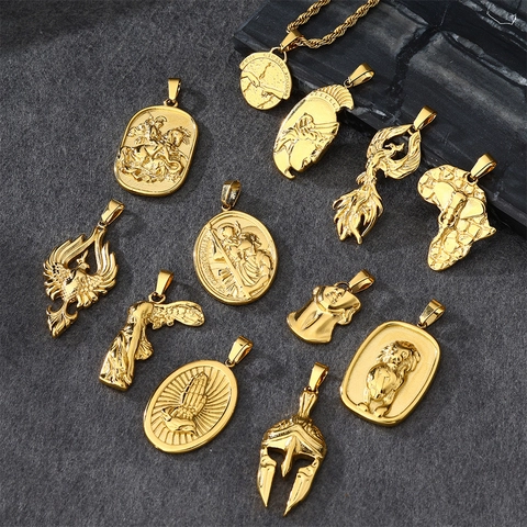 Collana Con Ciondolo Vintage Placcata Oro 18K Acciaio Inossidabile Titanio Gioielli Geometrici Retro Hip Hop Per Uomo Donna