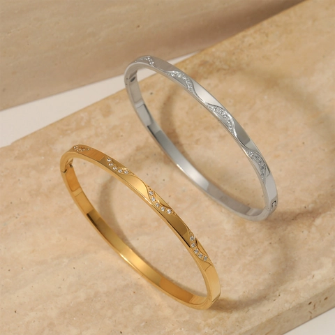 Bracciale In Acciaio Inossidabile Con Zirconia Linea Ondulata Gioielli Di Moda Eleganti Da Donna