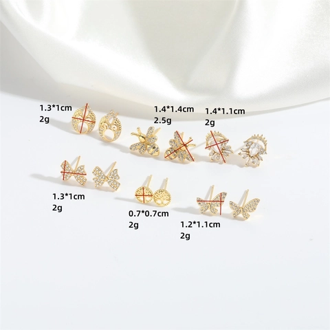 Fashion Copper Zirconia Stud Earrings Gold Butterfly Bee Tree Of Life Bow Tie Earrings Trendy Jewelry For Women