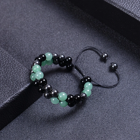 Triple Protection Bracelet Green Aventurine Black Obsidian Hematite Beads Double Layer Woven Adjustable Healing Jewelry