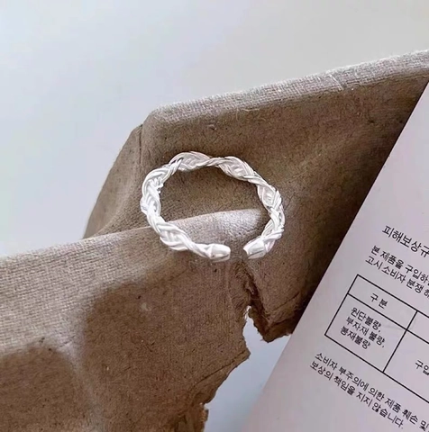 925 Sterling Silver Twisted Braided Open Ring For Women Minimalist Brushed Metal Adjustable Geometric Finger Ring Jewelry Gift