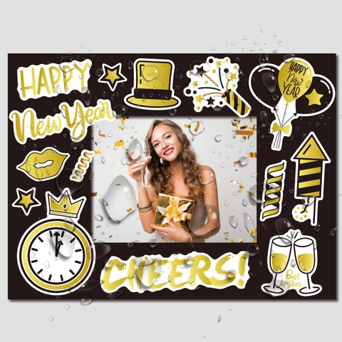 Cartoon Christmas New Year DIY Photo Frame Sticker Set For Kids Party Home Decoration Craft Paper Photo Frame With Stickers And Glue Points Gift