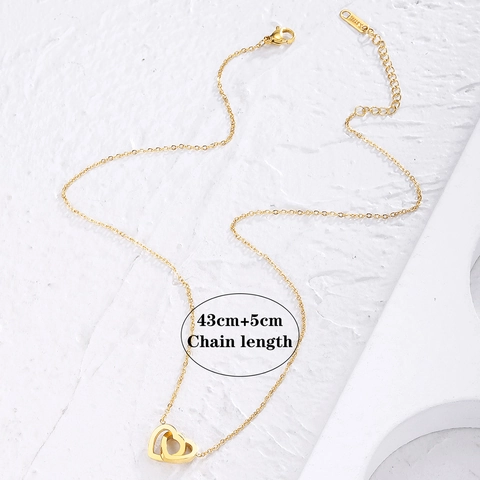 Ineinandergreifende Doppelherz Anhänger Halskette Edelstahl Vergoldet Minimalistischer Süßer Schmuck Für Damen