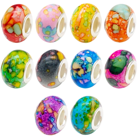 Harz Großlochperlen Mit Metallkern Tintenbemalt Bunt Für DIY Schmuckherstellung Armband Charms Perlen Zubehör